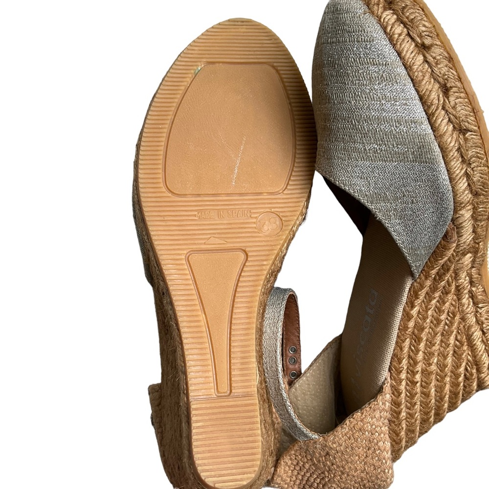 Viscata Women’s Satuna Canvas Wedges Silver Cream Jute Espadrille Closed… - Picture 9 of 16